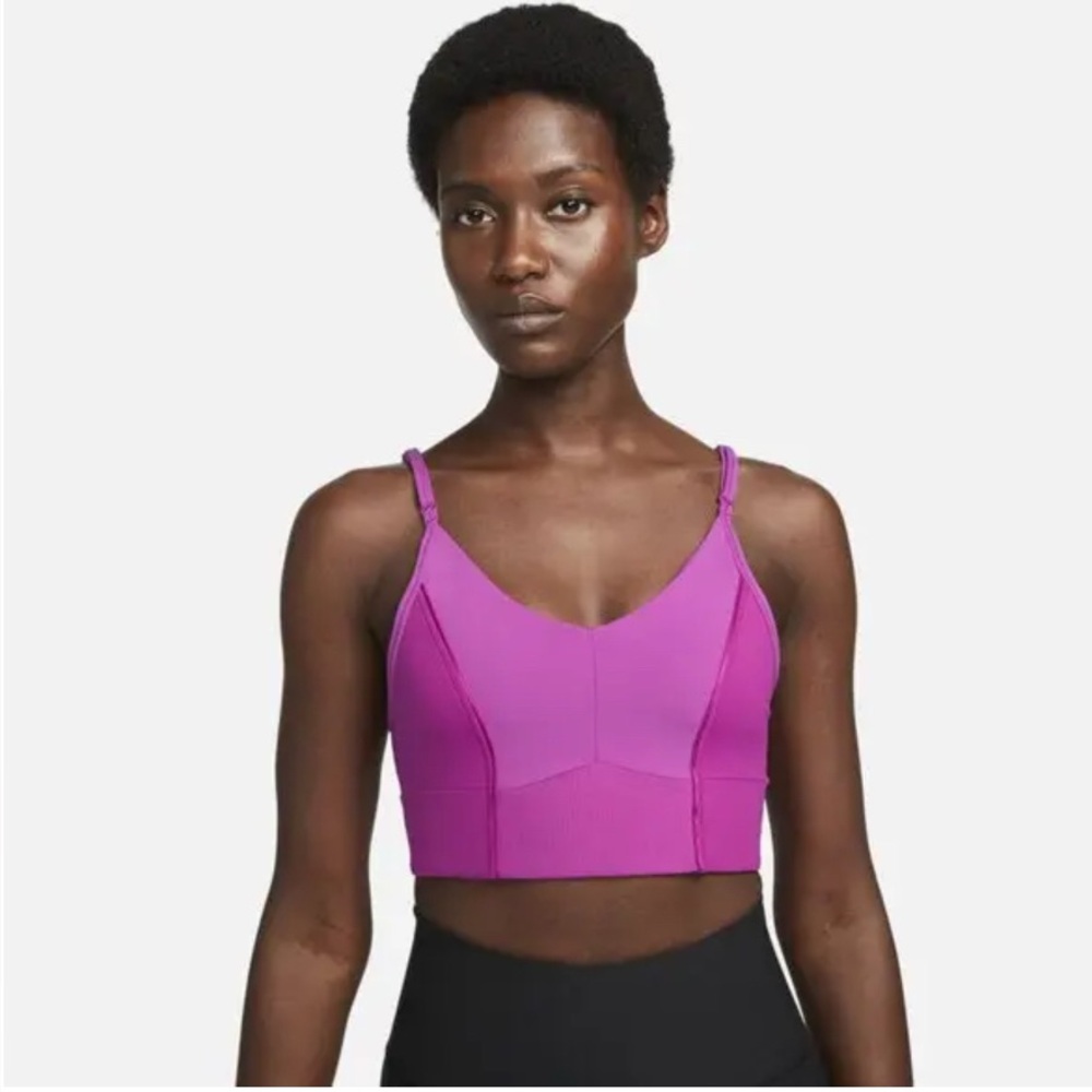 Nike Yoga Indy Light Support Padded Longline Sport Bra Cactus Flower Villain Red